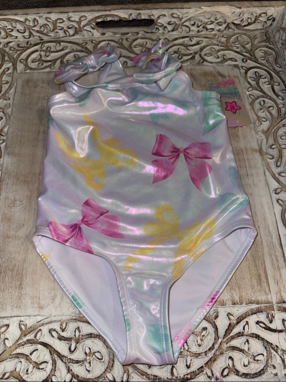 Kids One-Piece Swimsuit with Pink Bow Print